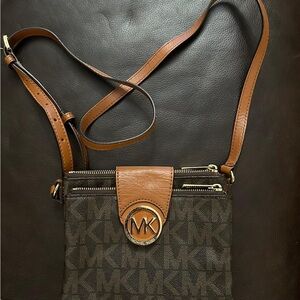 Michael Kors Logo Crossbody Bag in Brown and Tan